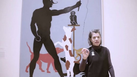 Curator Anne Umland examines Francis Picabia's 1923 "Dresseur d'animaux (Animal Trainer)." Join us tonight at 6 p.m. for a live tour of the #FrancisPicabia exhibition with Anne and artist Peter Fischli. Check back here at 6 for information on the live stream. For more info about the exhibition, visit mo.ma/francispicabia | MoMA The Museum of Modern Art