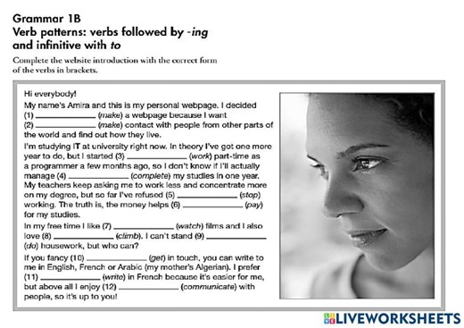 Verbs followed by ing or to infinitive interactive worksheet