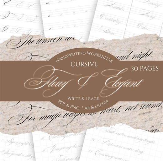 Super Elegant Cursive Writing Workbook: Flowy and Elegant Script Handwriting Activity Sheets, Calligraphy Worksheets. - Etsy
