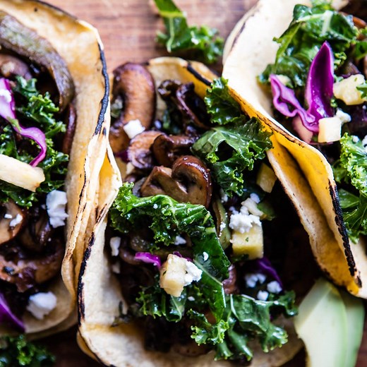 Poblano Mushroom Tacos with Cilantro Yogurt Sauce. Easy, healthy, and SO GOOD. The perfect meatless dinner! RECIPE: https://www.halfbakedharvest.com/poblano-mushroom-tacos-with-cilantro-yogurt-sauce/ | Half Baked Harvest