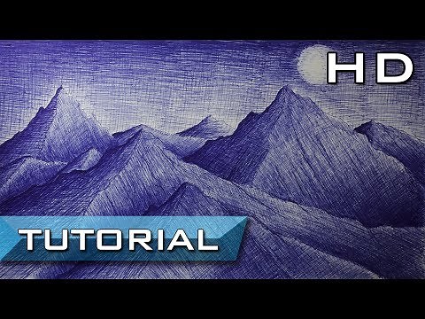 How to Draw Mountains with Pencil Step by Step - Drawing a Landscape with Ballpoint Pen - Tutorial
