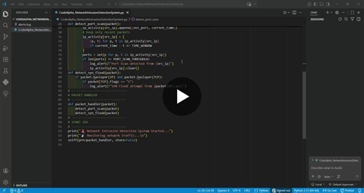 #codealpha #codealphainternship #cybersecurity #networksecurity #pythonprojects #intrusiondetection #learningbydoing #github #opentofeedback | samriti s