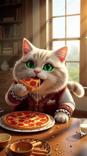 Cute Cat Eating Yummy Pizza #shorts #cat #ai