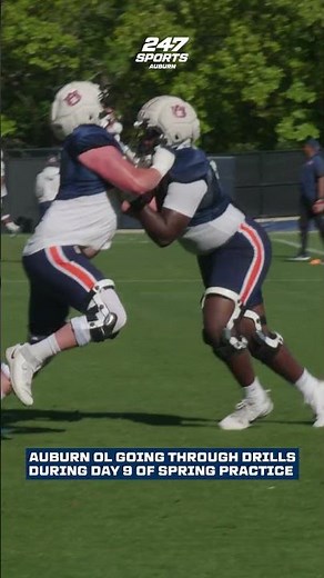 Auburn’s offensive line going through drills during Day 9 of Spring Practice