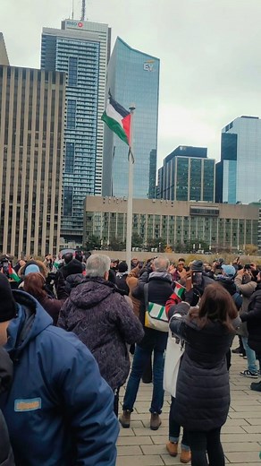 The Palestinian flag flying over Toronto’s City Hall this morning on the 37th anniversary of the Palestinian Declaration of Independence. The symbolic move comes after an Ontario court dismissed an injunction request earlier today from a pro-Israel group, the Tafsik Organization, which argued that the event endorses groups responsible for “inciting violence” against the Jewish community. The flag is expected to be lowered later Monday night. #Toronto #CityHall #Palestine #PalestinianFlag #Toront