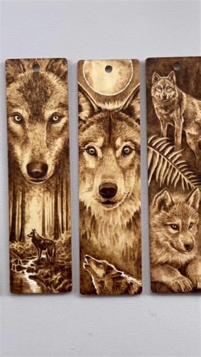 Wolf themed wood burn bookmarks. #pyrography #wolf #woodburning #art #bookmarks
