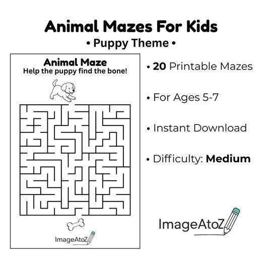 Medium Puppy Mazes for Kids – 20 Printable Mazes (ages 5–7) - Etsy
