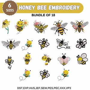 Mini Bees Embroidery Machine Design, Cute Flying Honey Bee Design, Insect Embroidery, Bee and Flowers Motif PES, 6 Sizes, Instant Download - Etsy