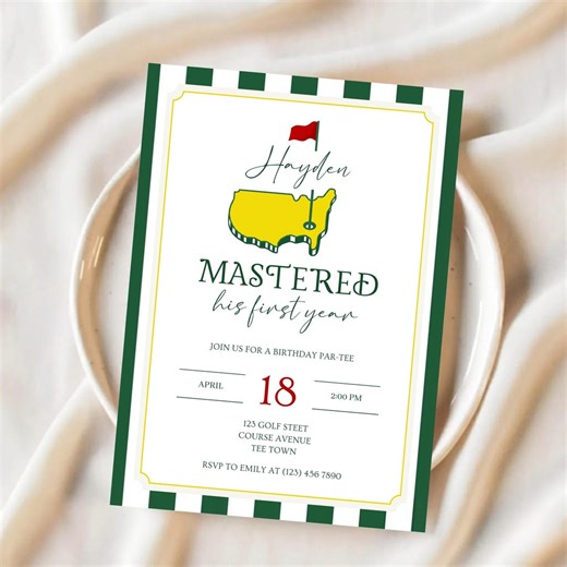 Masters First Birthday Invitation - Golf, Boy Theme (editable Canva Template) - Etsy