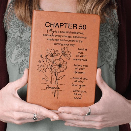 Personalized 50th Birthday Journal – Custom Vegan Leather Notebook With Birth Flower & Name | Keepsake Gift for Her - Etsy