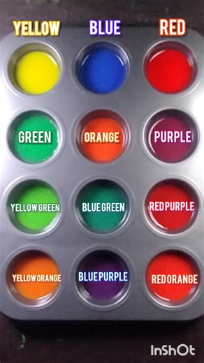 Create 9 secondary colors from 3 primary colors Yellow + Blue + Red #satisfying #mixing