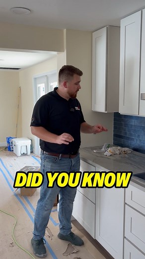 DID YOU KNOW? This glass tile backsplash must be cut precisely with a dry cut to protect the paper backing! #kitchenremodel #kitchendesign #kitchentransformation | Home Love Construction