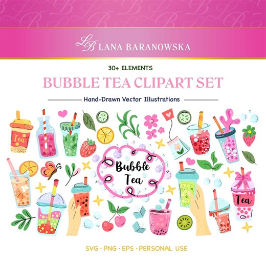Bubble Tea Hand Drawn Vector PNG SVG EPS - Etsy