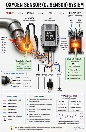 Oxygen Sensor (O2 Sensor) System Explained | Engine Air-Fuel Ratio Working 🔧🚗