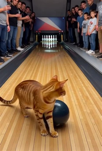Adorable Cat Knocks Down All Bowling Pins Alone
