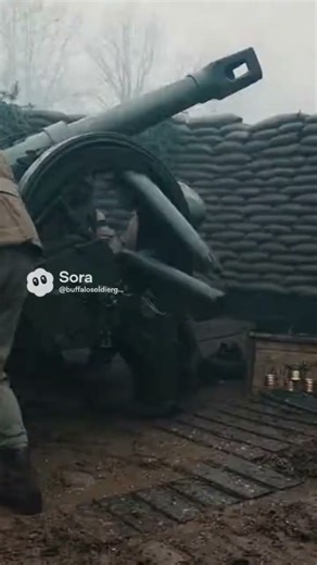 artillery crew loads and fires shells while explosions