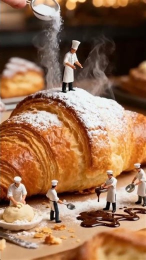 Tiny Chefs Baking a Giant Croissant