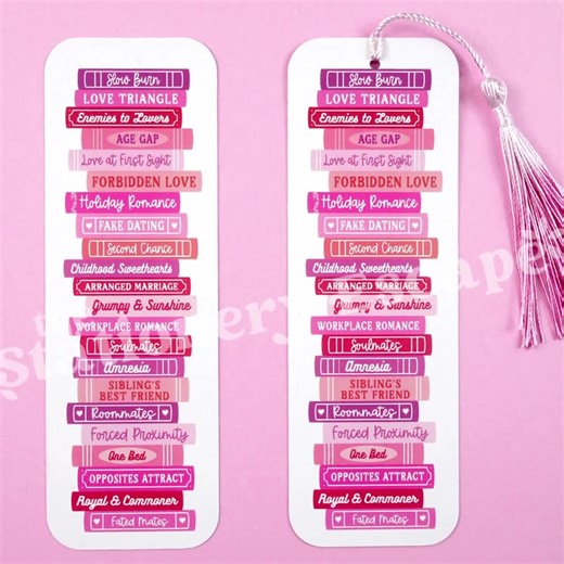 Romance Tropes Book Stack Bookmark, Romance Bookmark, Romantasy, Spicy, Smut, Gift Idea for Readers, Bookish Accessories, Booktok Gift Idea - Etsy