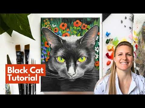 Klimt Style (Black Cat) Acrylic Painting Tutorial to Boost Creativity #catart #blackcat