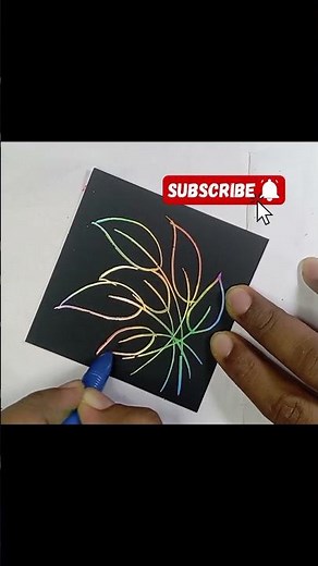 Rainbow Leaf Design | Scratch Art Technique on Black scratch Paper | Easy Art Tutorial#Shorts
