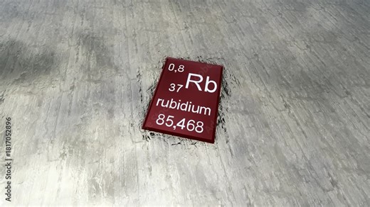 Rubidium periodic table symbol on raw rubidium, a rare earth element, rubidium periodic table symbol on the raw material rubidium, a rare earth element. Critical raw materials. Artistic rendering.