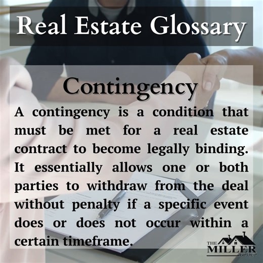 Real Estate Glossary 101: Contingency explained. Conditions in a contract that must be met for the deal to move forward!  #Contingency #RealEstateContracts #HomeBuyingTips #Glossary101 #SafeDeals | The Miller Group - Edina Realty - Brainerd Lakes Area | Facebook