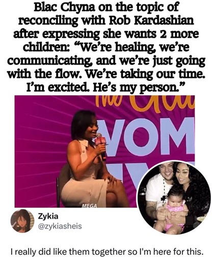 VMG @themelaninshadesroom on Instagram: "Blac Chyna on the topic of reconciling with Rob Kardashian: “We’re healing, we’re communicating, and we’re just going with the flow. We’re taking our time. I’m excited. He’s my person.”"