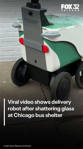 Viral video shows Chicago delivery robot after shattering glass at bus shelter
