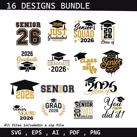 Graduation SVG Bundle 2026, Senior Class Cut Files (instant Download) - Etsy