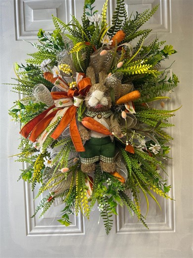 Easter Bunny Swag Wreath, Beaded Fern, Spring Florals - Etsy