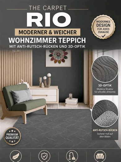 the carpet Rio moderner und weicher #Wohnzimmer #Teppich mit Anti-Rutsch-Rücken und 3D-Optik