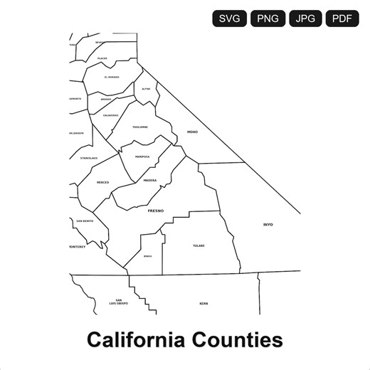 California Counties Map SVG PNG PDF | Cricut Silhouette Cut File | County Boundaries Digital Download - Etsy UK
