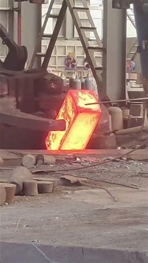 Forge this giant rectangular iron block at high temperature. Dangerous forging