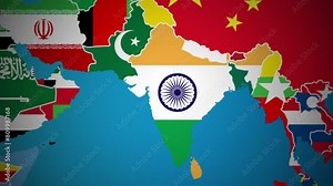 India with flag country nation outline world map motion graphics animation Stock Video