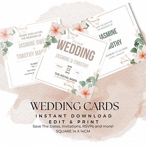 Editable Wedding Cards | Wed Card | Wedding Invite | Wed RSVP | Wed Thank You | Wedding Party Cards | Download & Edit | Wed Invites - Etsy