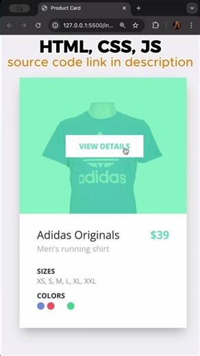 E-Commerce Product Card | HTML, CSS & JS Animation 💻 #html #css #javascript #shorts #ecommerce