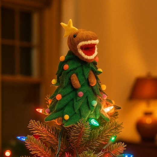 Tree-rex Christmas Tree Topper: Handmade Needle Felt Dinosaur - Etsy UK
