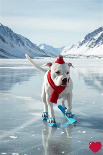 Pitbull Sliding on a Frozen Lake with Mini Skis | Cute and Funny #shorts #dog #pitbull