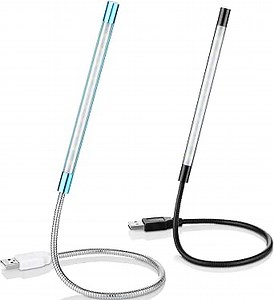 Mudder 2 Pieces USB LED Light for Laptop Keyboard Light Gooseneck Computer Lamp Flexible Stick Dimmable LED Lamp Touch Switch for Reading Book(Black, Blue)