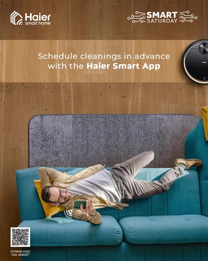 11K views · 68 reactions | Transform messy floors into spotless spaces effortlessly with the HAI Smart App, you can control your Haier robot vacuum cleaner from anywhere with just a tap. Follow us for #SmartSaturday tips to keep your home tidy. #Haier #MoreCreationMorePossibilities #SmartSaturday #RobotVaccumCleaner | Haier | Facebook