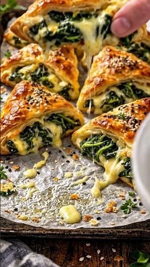 Spinach Cheese Puff Pastry Triangles | Crispy Cheesy Spinach Appetizer Recipe