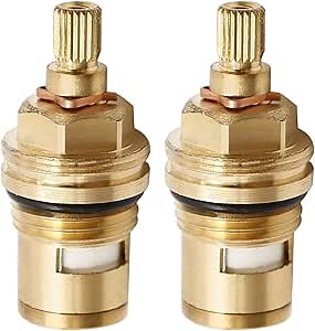 Saihisday Ceramic Stem G1/2" BSP Thread 20-Tooth Spline Ceramic Disc Cartridge Hot and Cold Stem for Standard Faucets Bathroom Kitchen, Lead Free