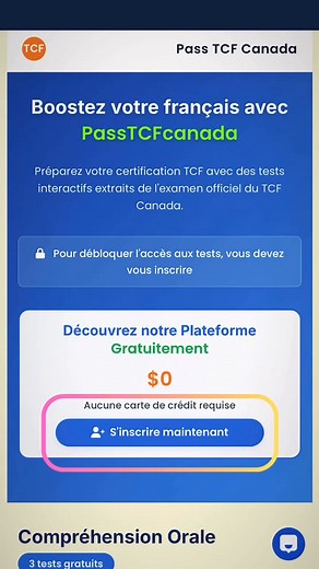 ⏳ Pas le temps pour préparer le TCF Canada ? 😣 Vous ne savez pas par où commencer ? 👉 PassTCFCanada.com vous simplifie la préparation ! ✔ 6 tests gratuits pour démarrer ✔ Compréhension & expression, orale et écrite ✔ Interface claire et rapide, accessible partout 🎯 Gagnez du temps, entraînez-vous efficacement. 🔴 Cliquez sur “S’inscrire” et commencez dès maintenant ! | Preparation TCF Canada