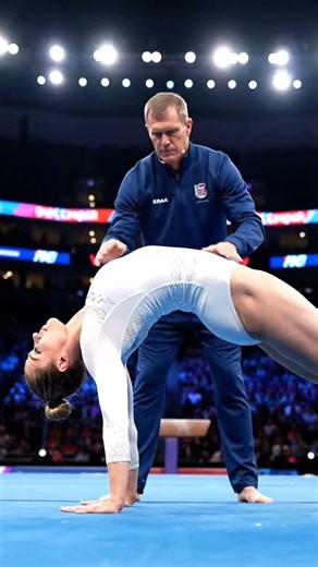 USA Gymnast Bridge Pose Under Coach Supervision