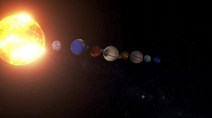 Solar System Planets Sun Space, not to scale 3D Rendering Animation CGI 4K
