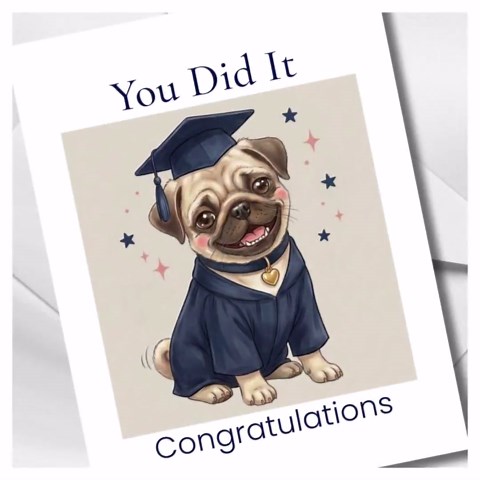 Graduation Pug Puppy Card – Dog Lover Congratulations Greeting (A2 Size) - Etsy