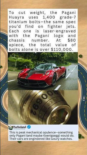 The Pagani Huayra's $110,000 Titanium Bolts