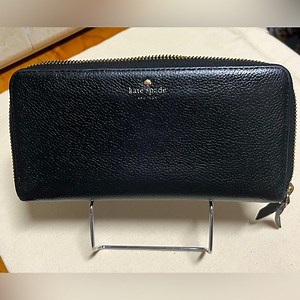 Kate Spade  Black Pebbled leather  Wallet zip around with gold tone hardware