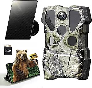 XTU Trail Camera WiFi Solar Powered - 64MP 2.7K Game Camera with Night Vision Motion Activated IP66 Waterproof with Phone app, Bluetooth 120° Motion Detection 0.2s Trigger for Wildlife Monitoring
