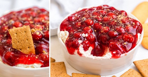 Cherry Cheesecake Dip - creamy No-Bake Cheesecake topped with cherry pie filling.